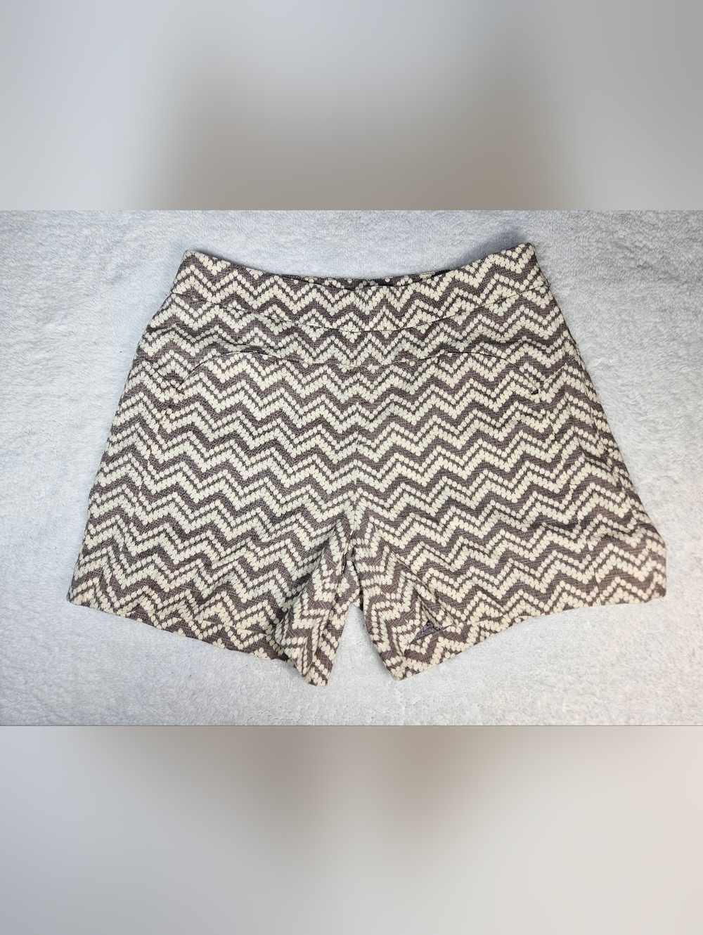 Antroplogie Cartonnier Zig-zag Chevron High Rise Shorts in Cream and Brown